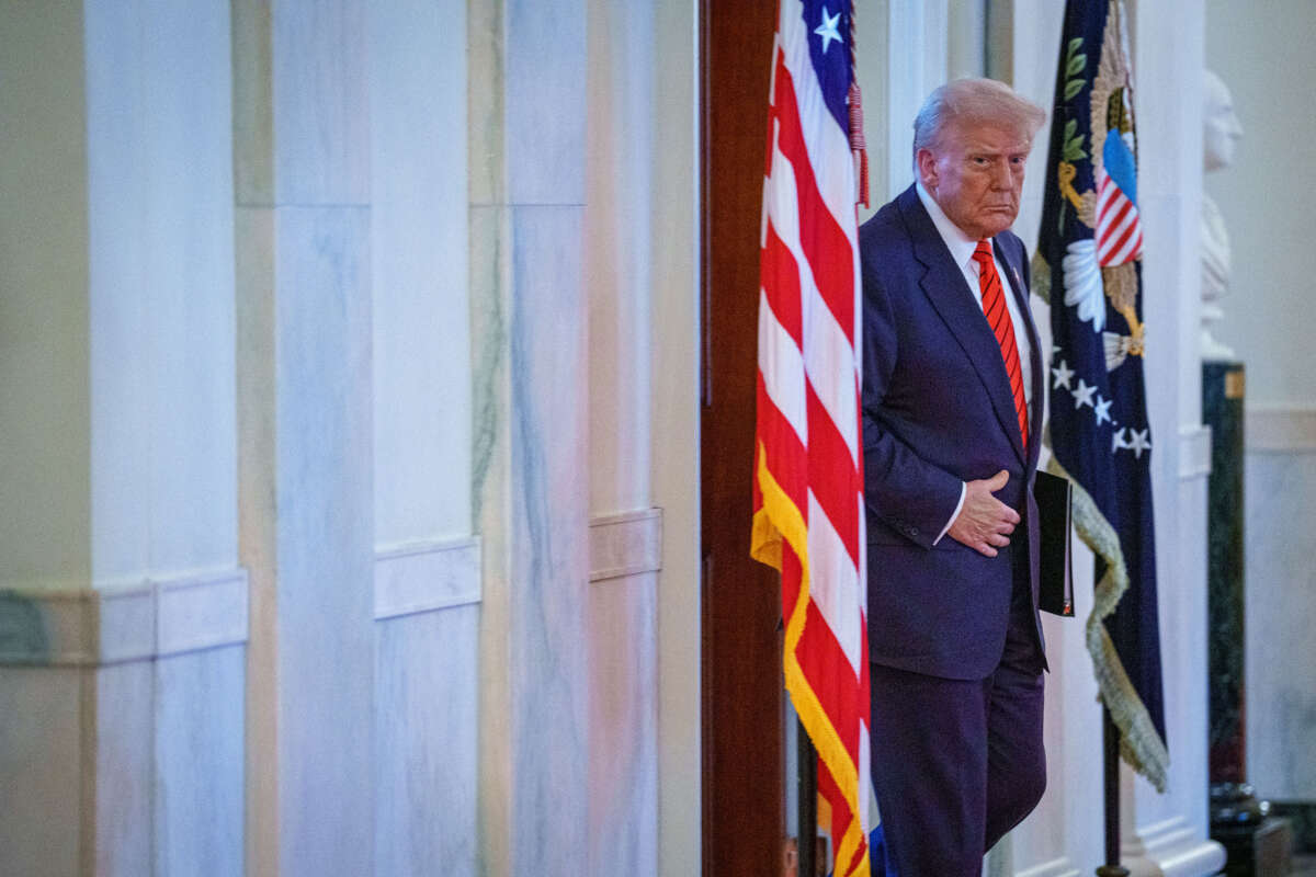 President Donald Trump arrives to sign an executive order in the East Room of the White House on February 5, 2025, in Washington, D.C.