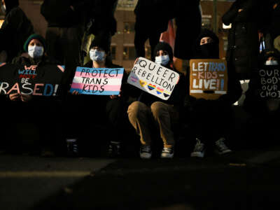 People gather to defend transgender rights in New York City, on February 3, 2025.