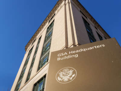 A sign marks the location of the U.S. General Services Administration headquarters building on January 29, 2025, in Washington, D.C.