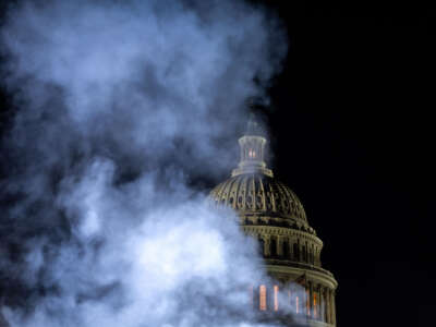 Steam rises from a vent in view of the dome of the U.S. Capitol on December 20, 2024, in Washington, D.C.