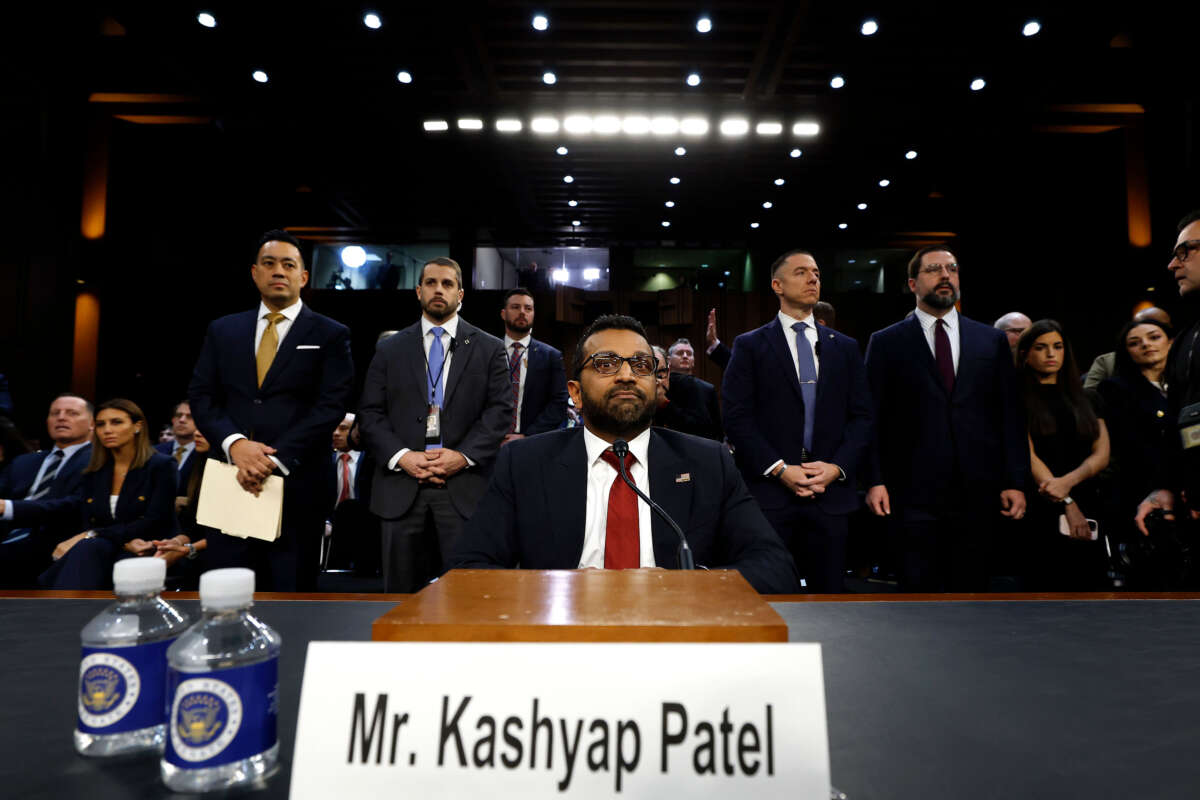 Kash Patel, President Donald Trump’s nominee to be Director of the Federal Bureau of Investigation, arrives to testify during his confirmation hearing before the Senate Judiciary Committee in the Dirksen Senate Office Building on January 30, 2025, in Washington, D.C.