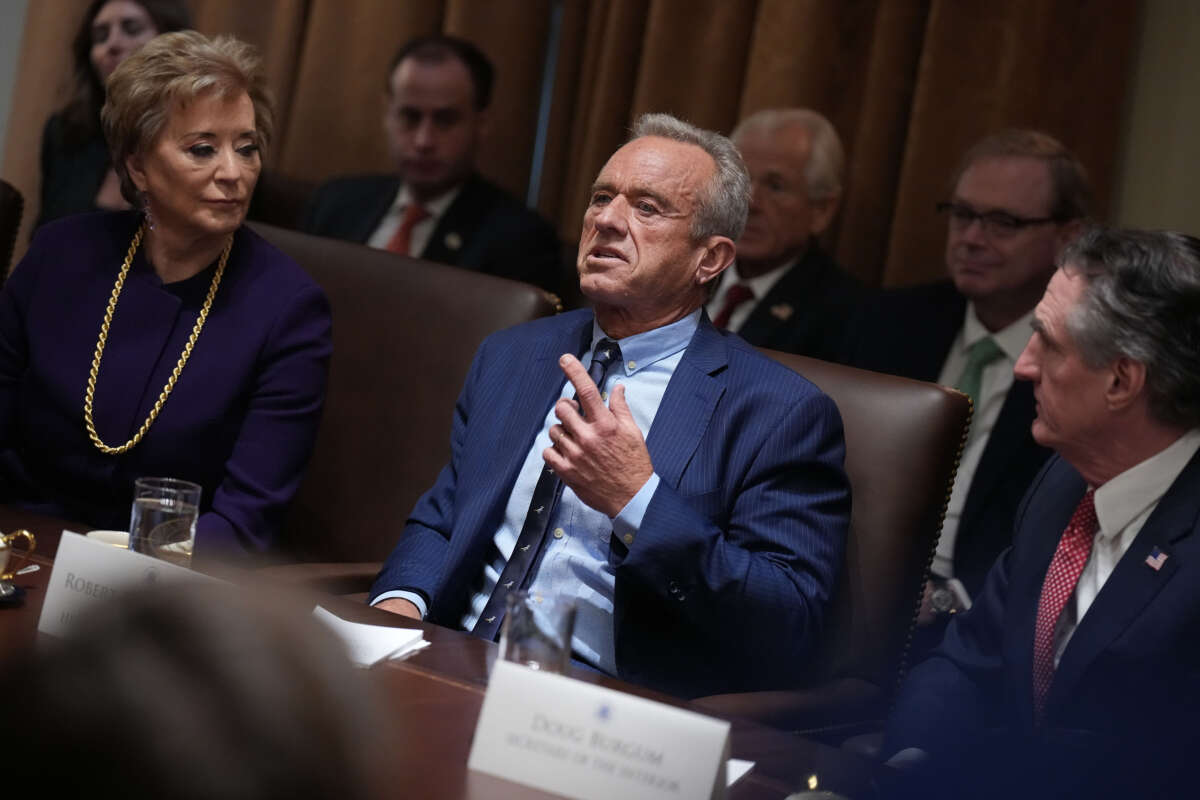 Health and Human Services Secretary Robert F. Kennedy Jr. delivers remarks during a Cabinet meeting held by President Donald Trump at the White House on February 26, 2025, in Washington, D.C.