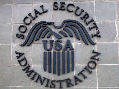 The logo of the U.S. Social Security Administration is seen outside a Social Security building on November 5, 2020, in Burbank, California.