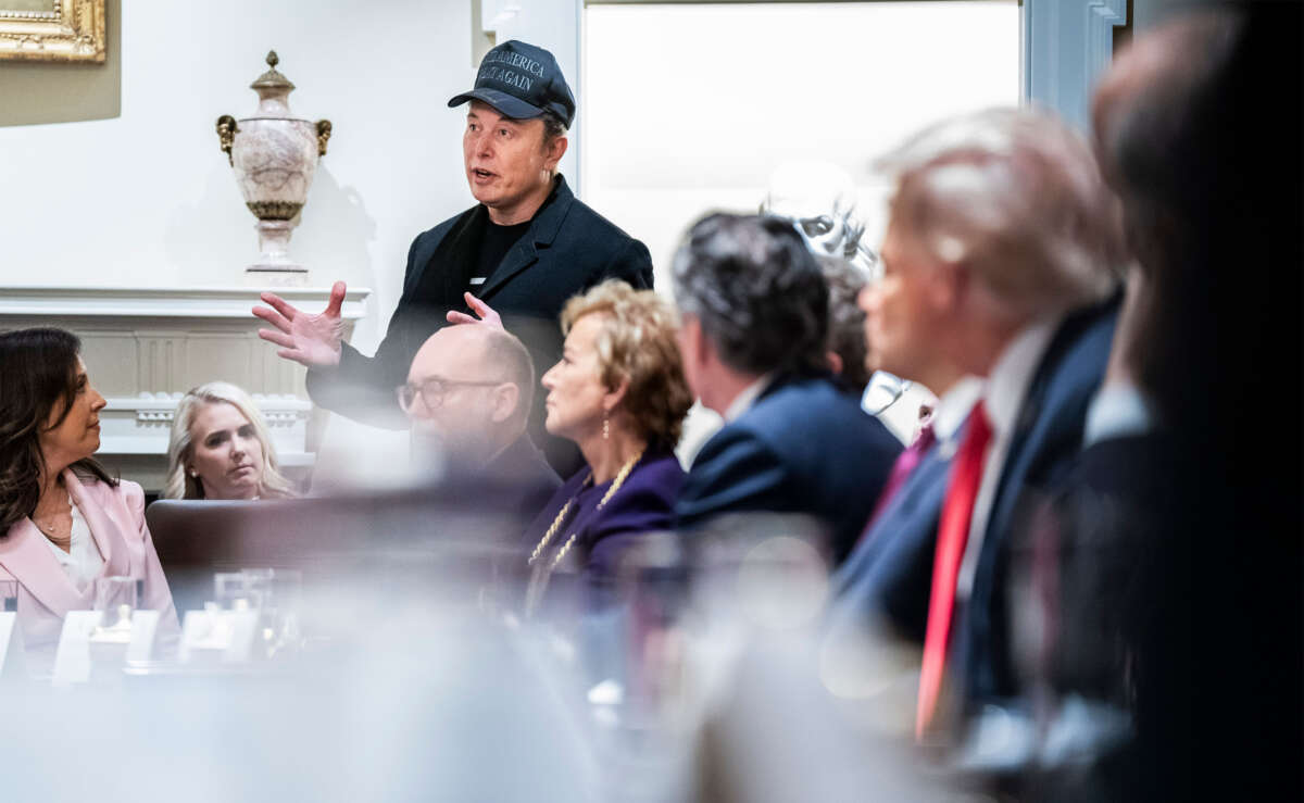 Elon Musk, Department of Government Efficiency leader, speaks at the first cabinet meeting of President Donald Trump's second term at the White House on February 26, 2025, in Washington, D.C.