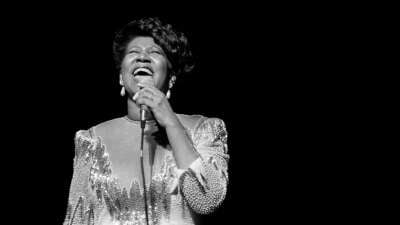 Singer Aretha Franklin performs at the Chicago Theater in Chicago, Illinois, in January, 1986.