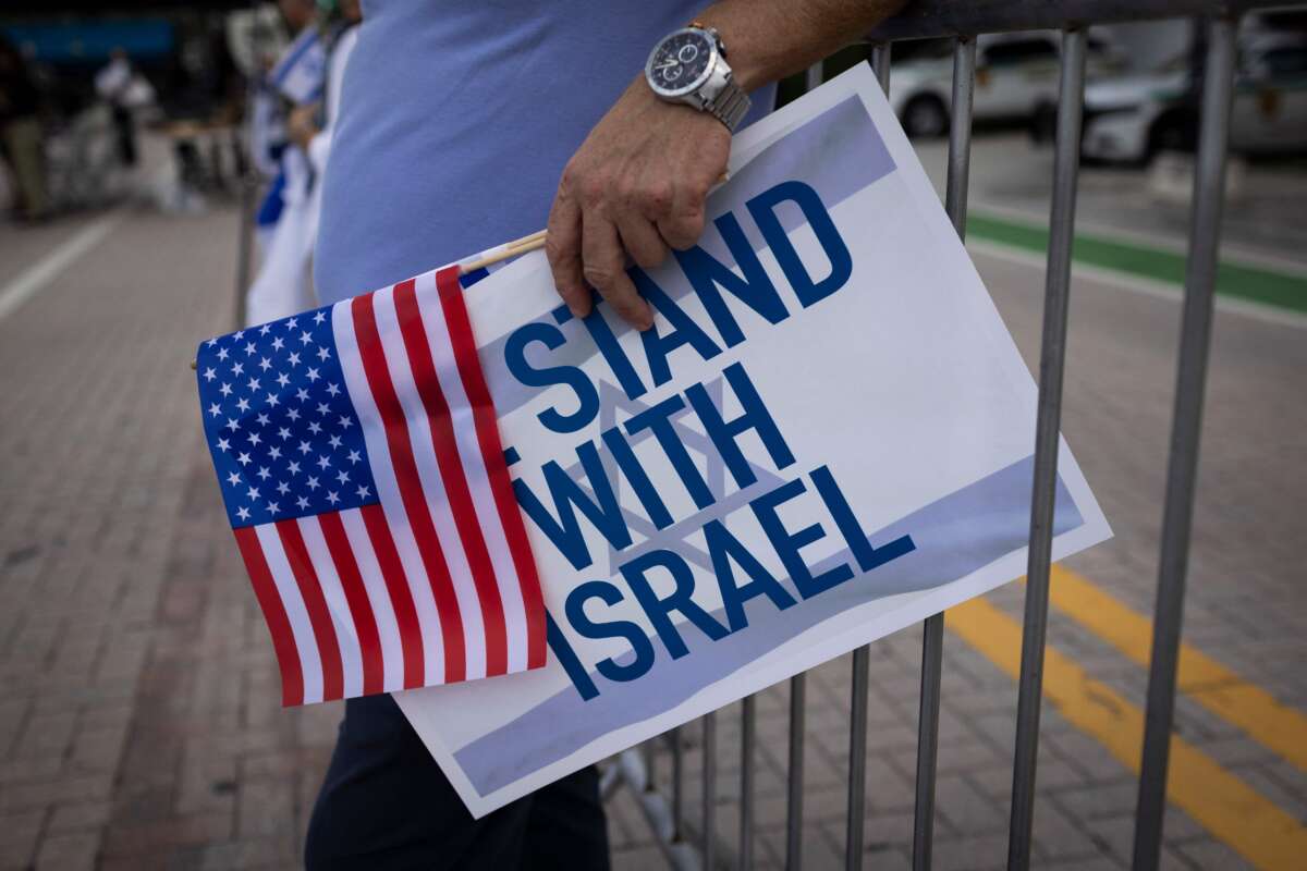 People attend the Israel Solidarity Rally organized by the Greater Miami Jewish Federation at the Holocaust Memorial in Miami Beach, Florida, on October 10, 2023.