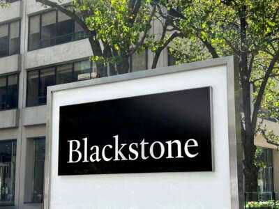 Blackstone company sign and building exterior on Park Avenue, New York City.