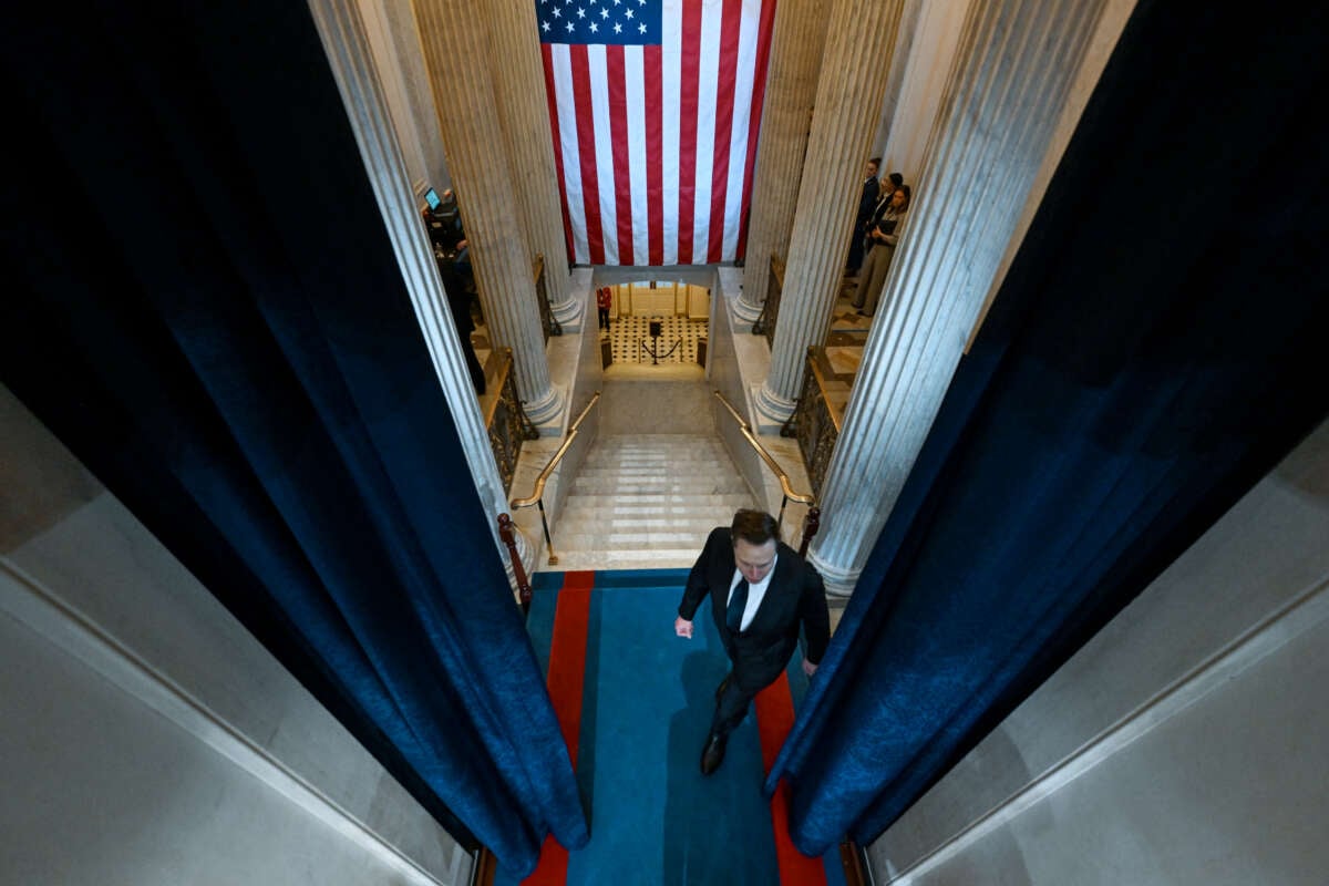 Elon Musk arrives for the inauguration of U.S. President Donald Trump in the U.S. Capitol Rotunda on January 20, 2025, in Washington, D.C.