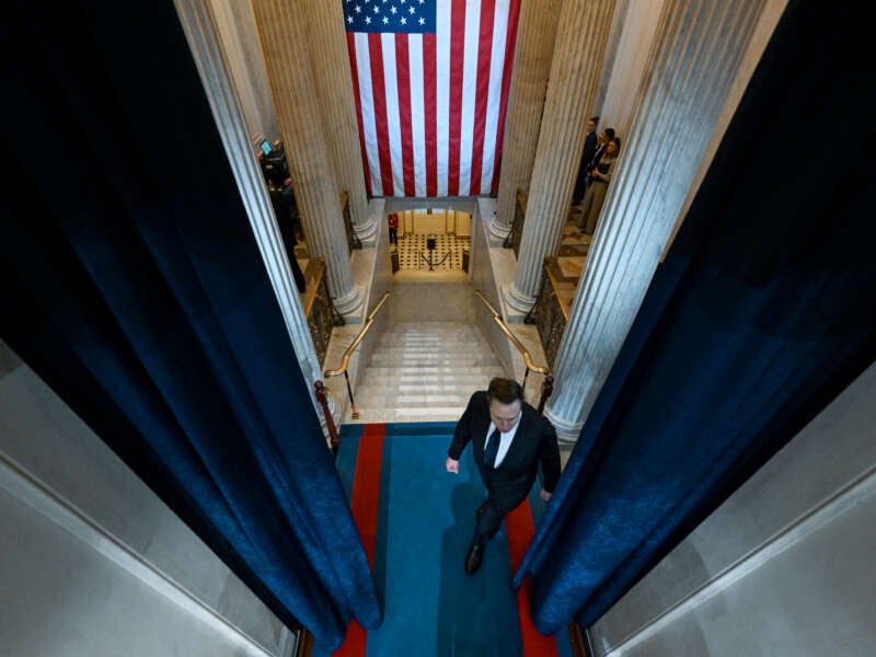 Elon Musk arrives for the inauguration of U.S. President Donald Trump in the U.S. Capitol Rotunda on January 20, 2025, in Washington, D.C.