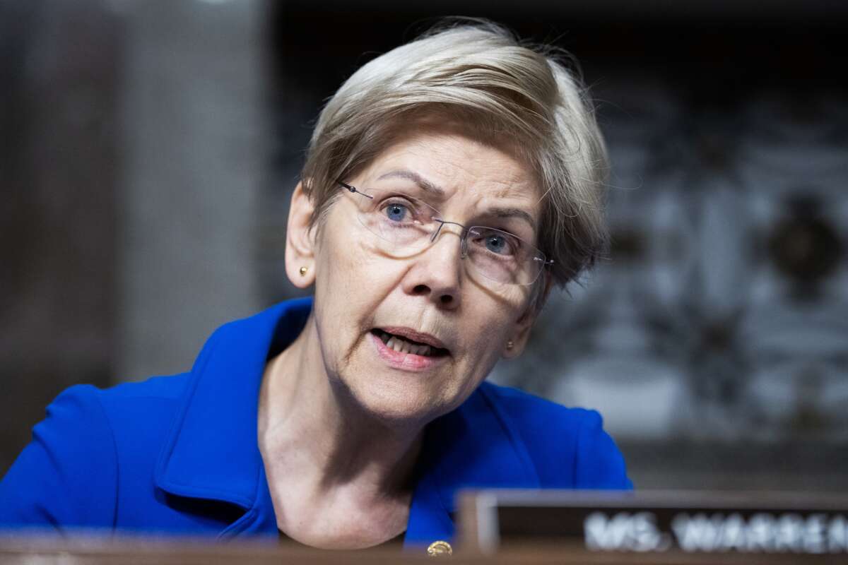 Sen. Elizabeth Warren questions Robert F. Kennedy Jr., Donald Trump's nominee to be secretary of Health and Human Services, during his Senate Finance Committee confirmation hearing on January 29, 2025.