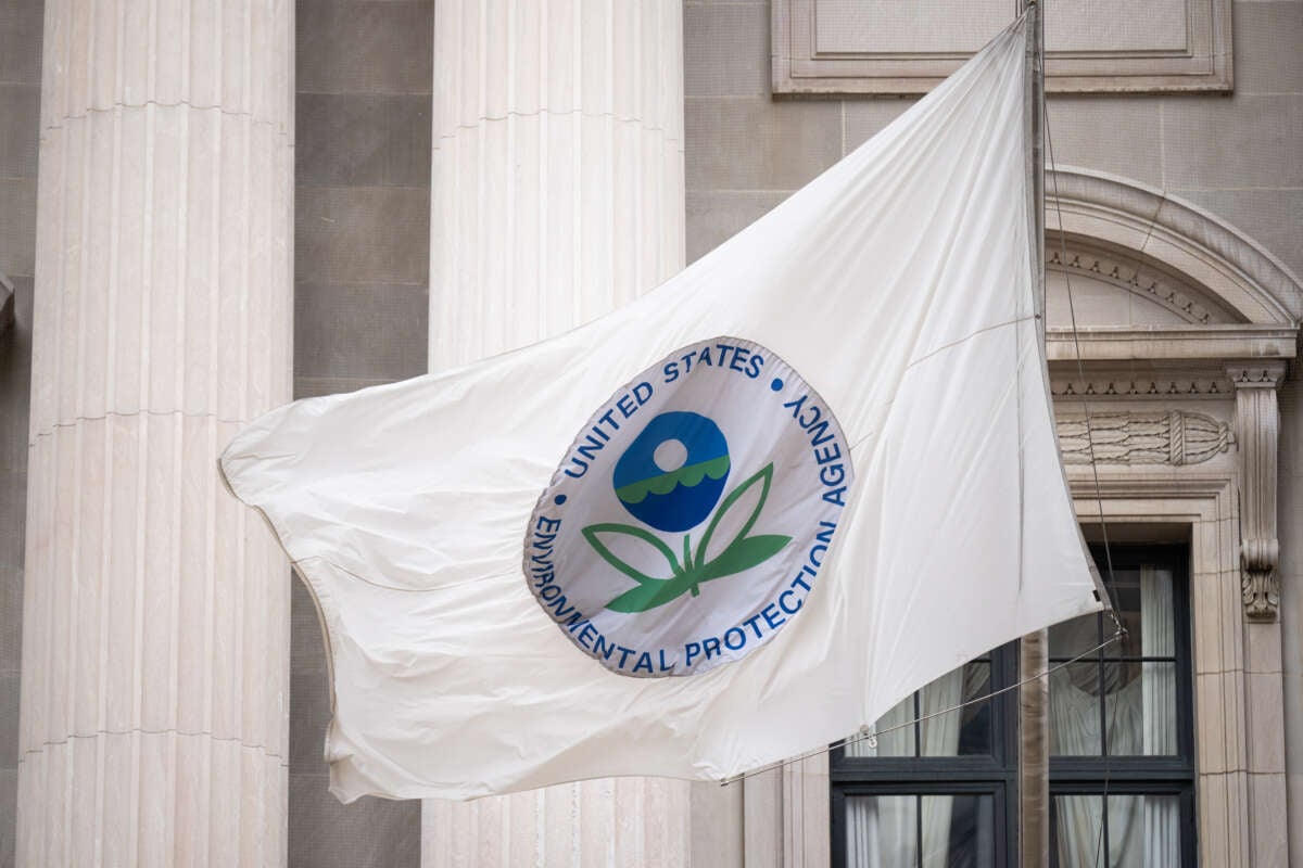 The Environmental Protection Agency flag flies outside the EPA headquarters in Washington, D.C., on Thursday, February 6, 2025.