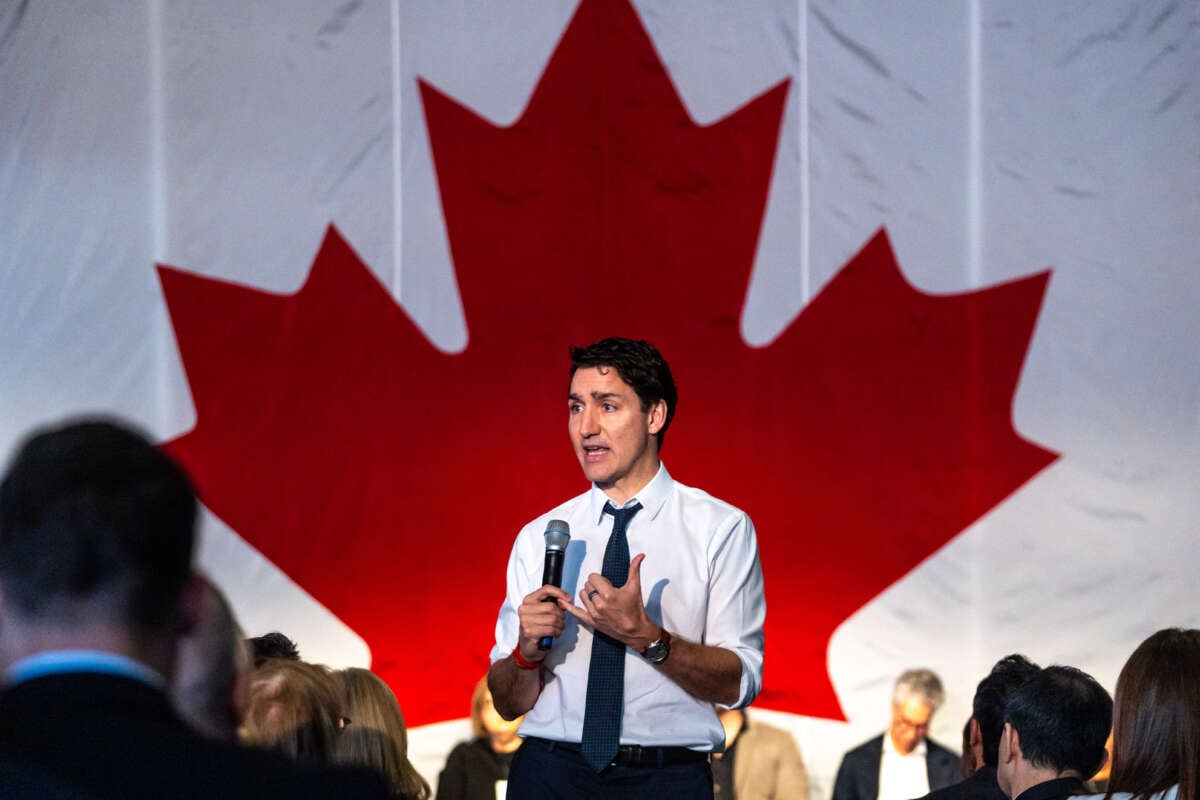 Canadian Prime Minister Justin Trudeau gives opening remarks at the U.S.-Canada Economic Summit on February 7, 2025, in Toronto, Canada.