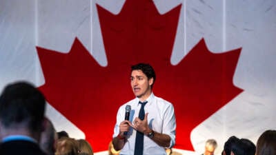 Canadian Prime Minister Justin Trudeau gives opening remarks at the U.S.-Canada Economic Summit on February 7, 2025, in Toronto, Canada.