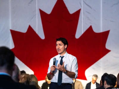 Canadian Prime Minister Justin Trudeau gives opening remarks at the U.S.-Canada Economic Summit on February 7, 2025, in Toronto, Canada.