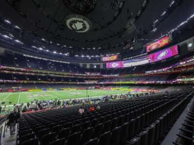 Preparations finish up inside the Caesars Superdome before Super Bowl LIX on Sunday February 9, 2025, in New Orleans, Louisiana.