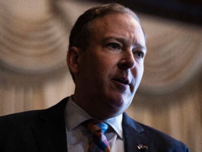 Lee Zeldin, administrator of the Environmental Protection Agency, speaks with reporters after a water policy rule signing ceremony to allow "West Virginia the independence it needs to permit and regulate itself," in Washington, D.C., on February 18, 2025.