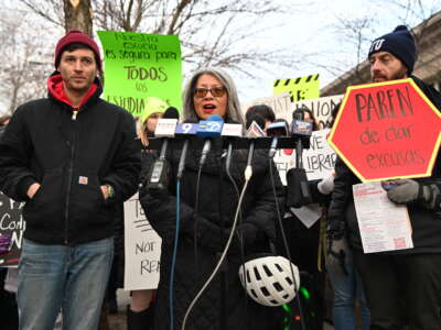 Educators hold walk-ins with parents and students to say "no" to Trump’s attacks on Black history, immigrant students, LGBTQIA+ rights and public education in Chicago, Illinois, on February 4, 2025.