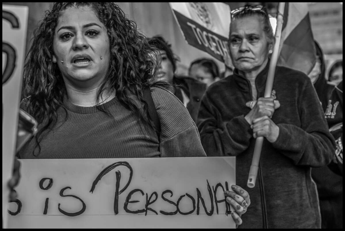 These photos capture protests against ICE and Trump’s threats of mass deportation in February 2025, in San Mateo and Fort Bragg, California.