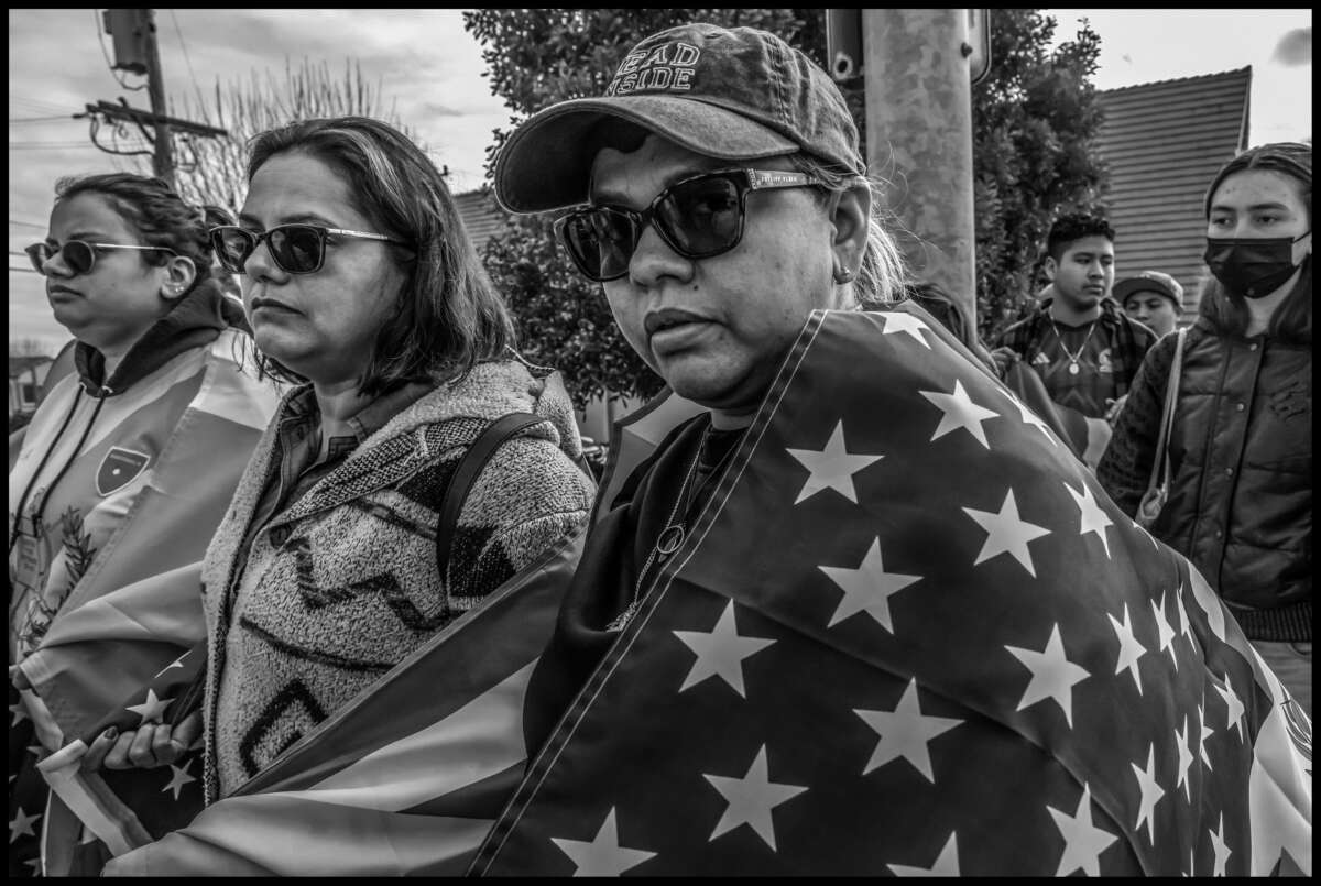 These photos capture protests against ICE and Trump’s threats of mass deportation in February 2025, in San Mateo and Fort Bragg, California.