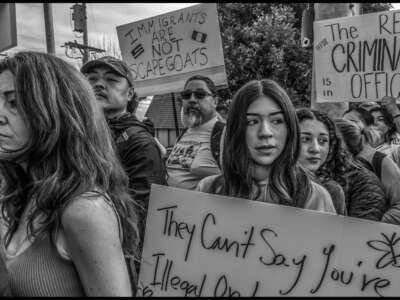 These photos capture protests against ICE and Trump’s threats of mass deportation in February 2025, in San Mateo and Fort Bragg, California.