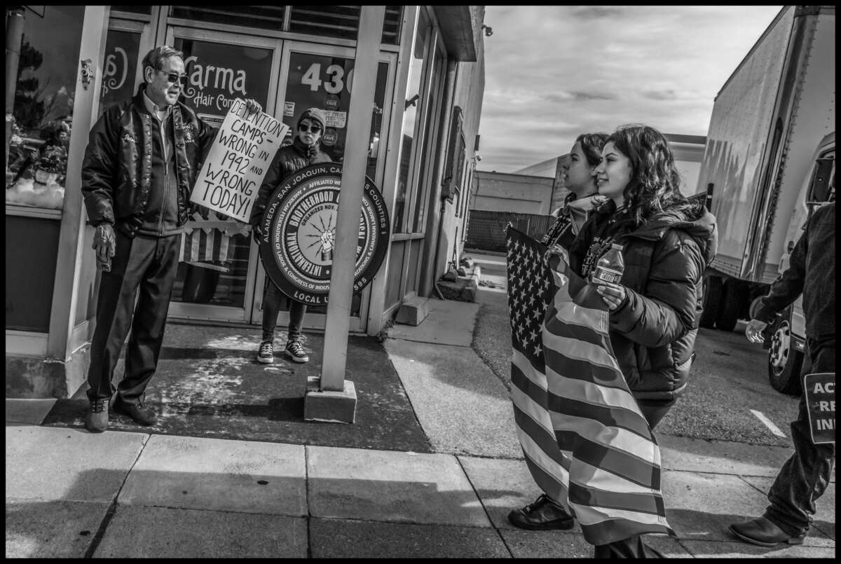 These photos capture protests against ICE and Trump’s threats of mass deportation in February 2025, in San Mateo and Fort Bragg, California.