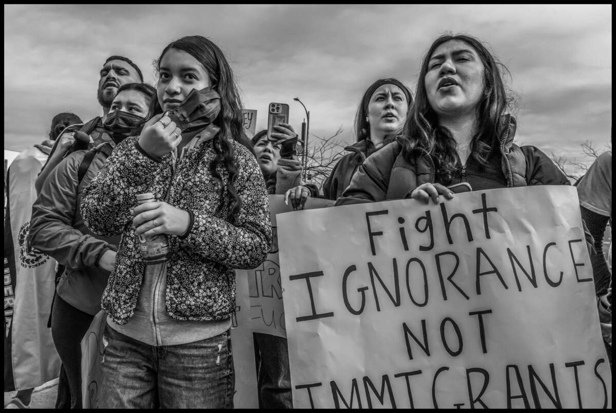 These photos capture protests against ICE and Trump’s threats of mass deportation in February 2025, in San Mateo and Fort Bragg, California.