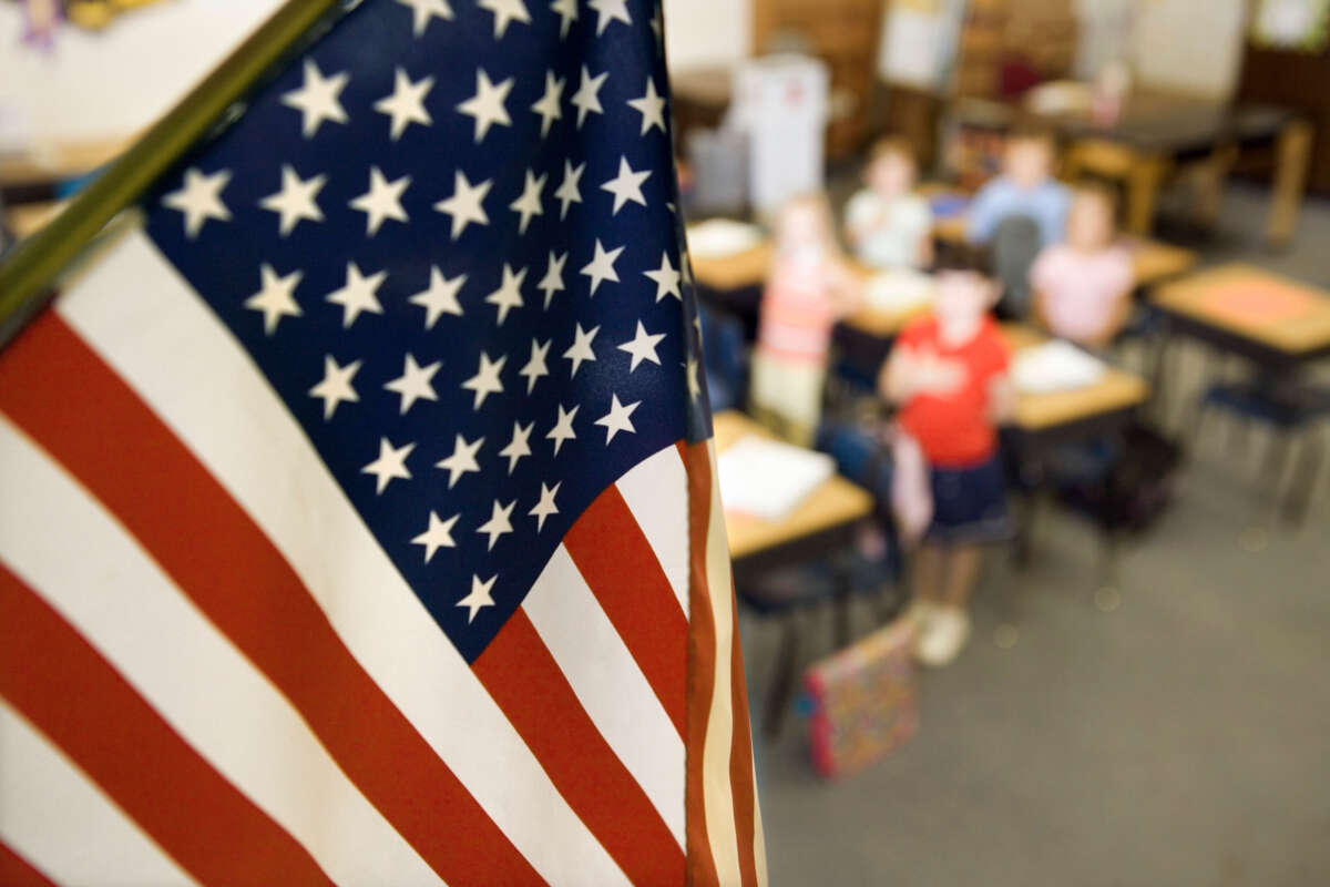 USA flag hanging in classroom