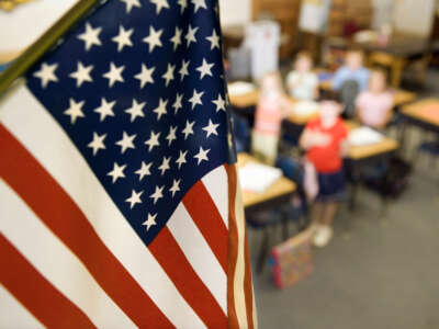 USA flag hanging in classroom