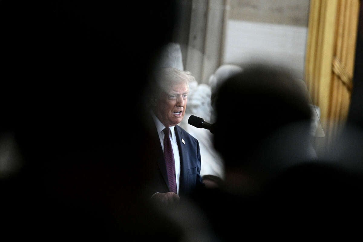 President Donald Trump delivers his inaugural address after being sworn in as the 47th president of the United States inside the rotunda of the U.S. Capitol in Washington, D.C., on January 20, 2025.