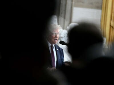 President Donald Trump delivers his inaugural address after being sworn in as the 47th president of the United States inside the rotunda of the U.S. Capitol in Washington, D.C., on January 20, 2025.