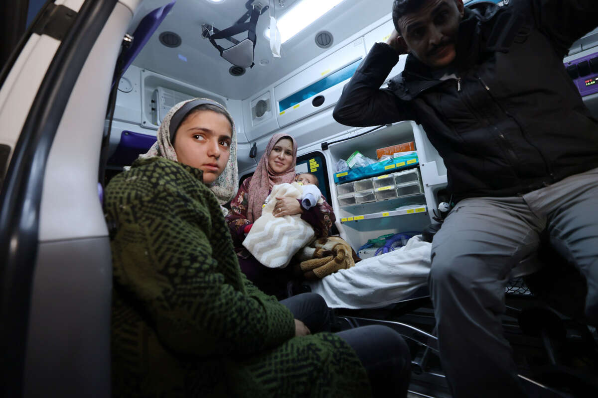 Children from Gaza, Palestine, arrive with their relatives at the King Hussein border crossing between Israel and Jordan on March 4, 2025, at South Shuna, Jordan.