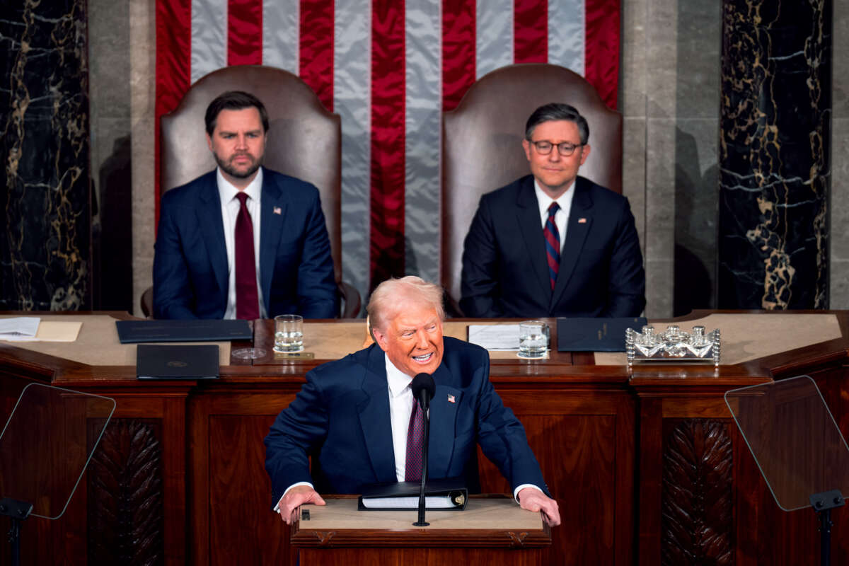 President Donald Trump delivers his address to a joint session of Congress in the U.S. Capitol on March 4, 2025.