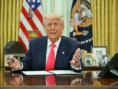 President Donald Trump speaks before signing an executive order in the Oval Office of the White House in Washington, D.C., on March 6, 2025.