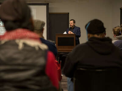 Shir Hever, a political economist coordinating the Boycott, Divestment, Sanctions movement's worldwide military embargo campaign from Berlin, addresses the St. Louis Palestinian Solidarity Committee (STL-PSC) on February 13. On the heels of their successful ceasefire resolution campaign in January 2024, STL-PSC is developing a municipal Ethical Procurement campaign to make sure taxpayer resources in St. Louis are deployed ethically.