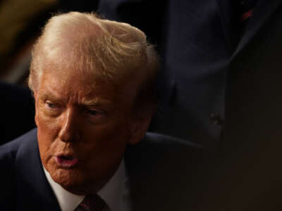 President Donald Trump departs after addressing a joint session of Congress in the House Chamber of the US Capitol in Washington, D.C., on March 4, 2025.