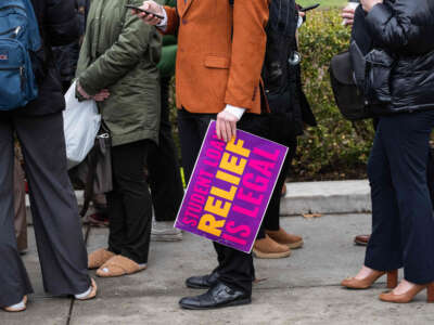 Activists and students protest in front of the Supreme Court during a rally for student debt cancellation in Washington, D.C., on February 28, 2023.