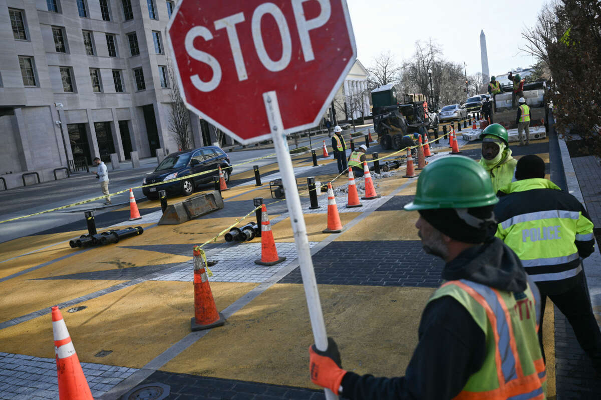 Crews begin work to remove the Black Lives Matter street mural and plaza in Washington, D.C., on March 10, 2025.