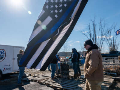 New York correctional officers and sergeants continue their strike for a second week outside of the Coxsackie Correctional Facility on February 28, 2025, in Coxsackie, New York.