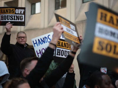 Activists participate in a protest outside U.S. Department of Housing and Urban Development on March 3, 2025, in Washington, D.C.