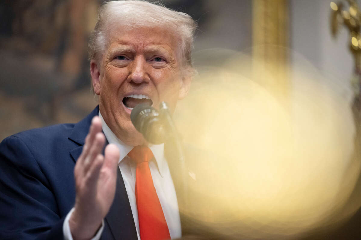 President Donald Trump speaks in the Roosevelt Room of the White House in Washington, D.C., on March 3, 2025.