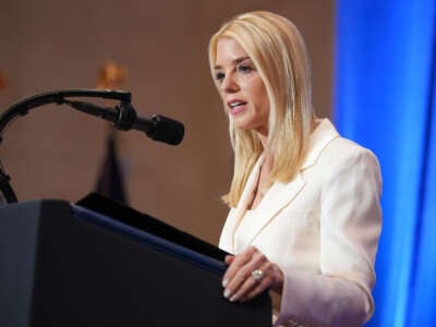 Attorney General Pam Bondi speaks at the Justice Department March 14, 2025, in Washington, D.C.