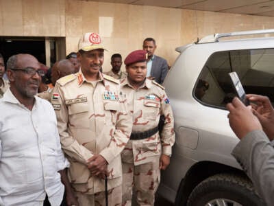 Gen. Mohamed Hamdan Dagalo "Hemeti," then the deputy head of the military council, visits patients at the Royal Care Hospital on May 4, 2019, in Khartoum, Sudan. Dagalo is now the head of the paramilitary Rapid Support Forces.