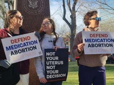 Abortion rights advocates gather in front of the J. Marvin Jones Federal Building and Courthouse in Amarillo, Texas, on March 15, 2023.