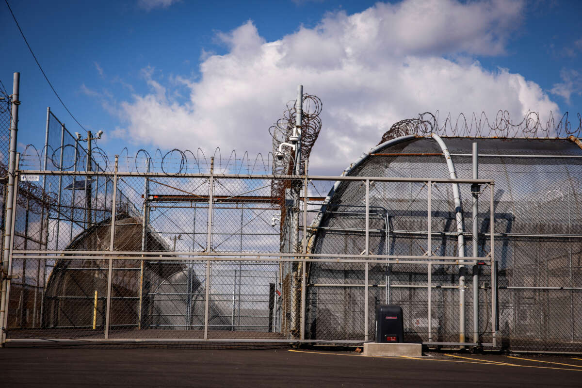 Chain link fences and razor wire at Delaney Hall in Newark, New Jersey, on February 28, 2025. The for-profit, privately run detention facility is getting a contract from the federal government to reopen as a federal immigration processing and detention center.