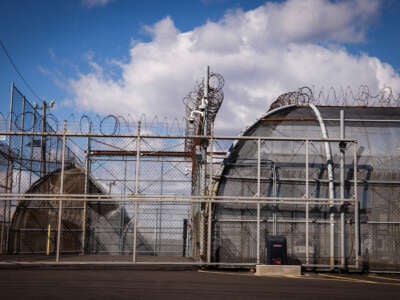 Chain link fences and razor wire at Delaney Hall in Newark, New Jersey, on February 28, 2025. The for-profit, privately run detention facility is getting a contract from the federal government to reopen as a federal immigration processing and detention center.