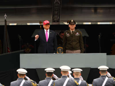 President Donald Trump arrives to address graduates of the U.S. Military Academy at West Point in Michie Stadium on May 24, 2025, in West Point, New York.