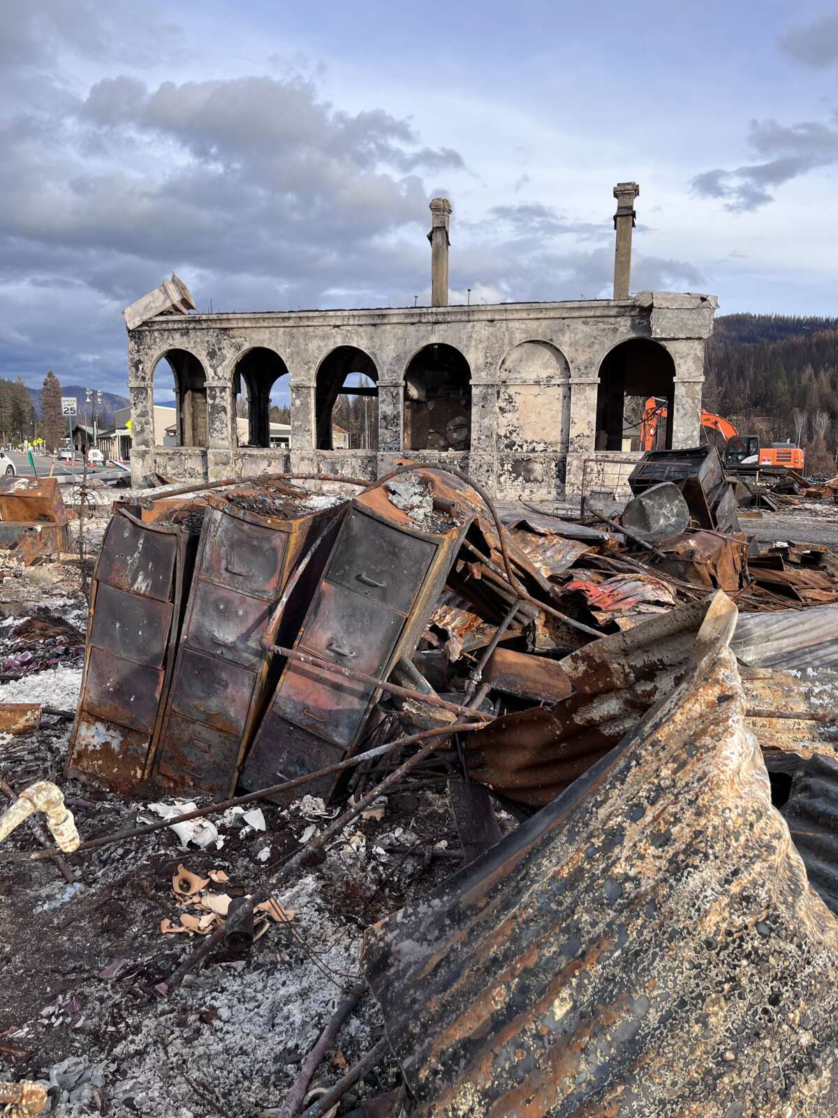 The charred remains of author Margaret Elysia Garcia's office of 12 years stand in downtown Greenville. The sheriff’s station is in the background.