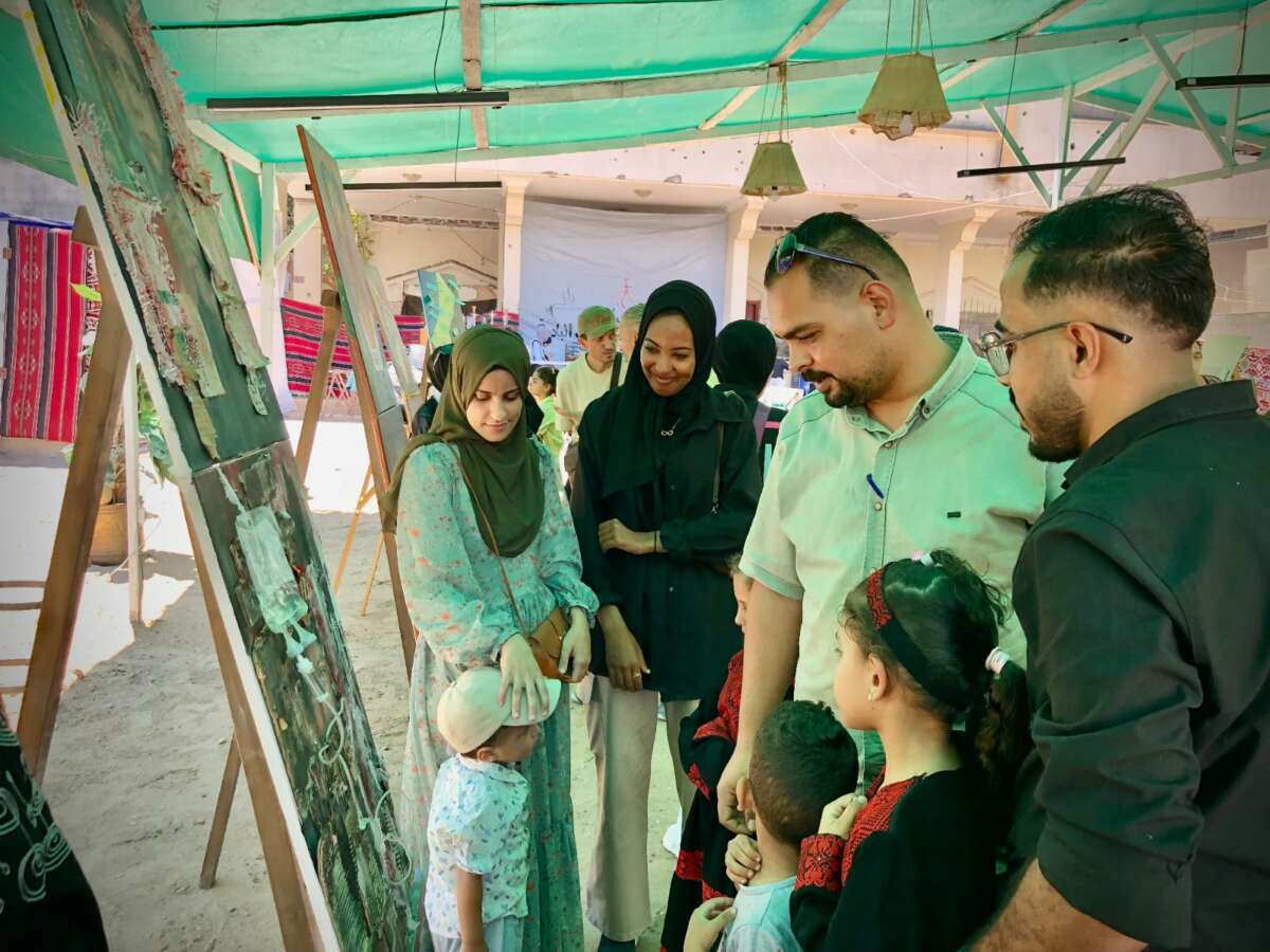 Palestinians in Gaza visit the Aphenix exhibition, held at a café in the heart of Gaza City.