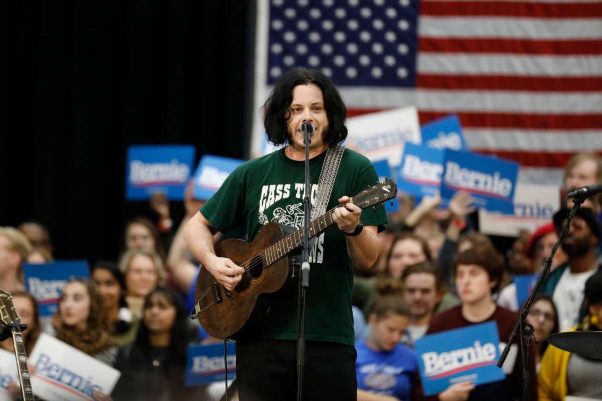 U.S. musician Jack White performs before U.S. Senator Bernie Sanders (D-Vermont) speaks during a campaign rally on October 27, 2019.