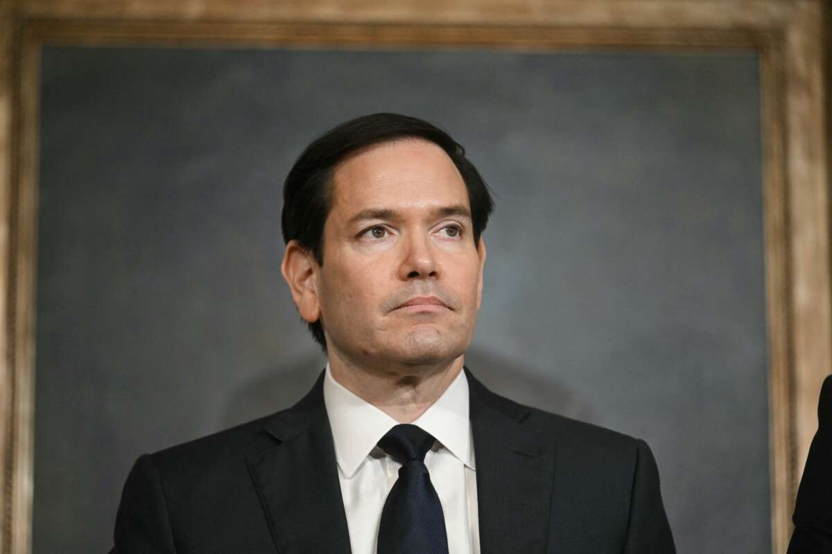 U.S. Secretary of State Marco Rubio looks on as Foreign Minister of Paraguay Ruben Ramirez Lezcano speaks ahead of signing a memorandum of understanding in the Treaty Room of the State Department in Washington, D.C., on August 14, 2025.
